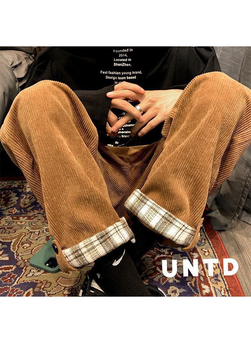 Generic - Mens Corduroy Pants Casual Straight Fit Brown - Image 1