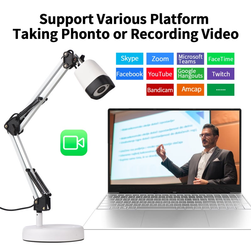 Document Camera: 8.0MP Ultra High Definition, Auto-Focus Lens, Compact Multi-Joint Design - Strong System Compatibility, USB Plug&Play Scanning Device for Classroom, Home Office, Remote Teaching, Conf - Image 2