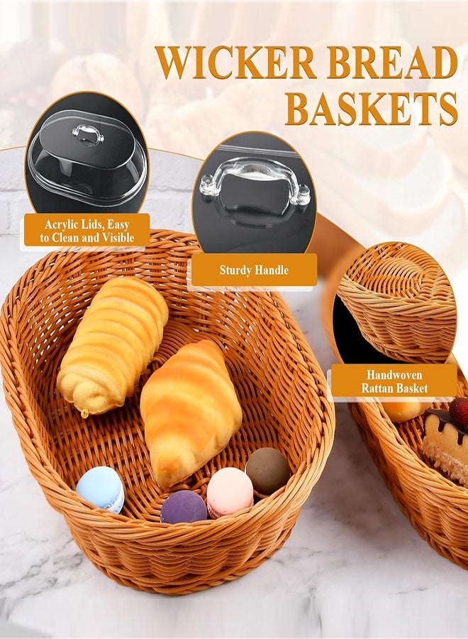 سلال خبز من الروطان، سلال بيضاوية منسوجة مع أغطية أكريليك، 14.2 × 10.2 × 4.9 بوصة، ملقط من الفولاذ المقاوم للصدأ، مفارش دانتيل، للخبز والفواكه وعرض الأطعمة - Image 3