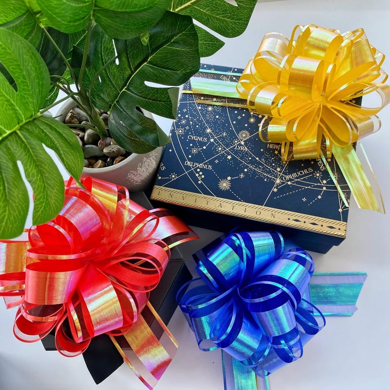 BXCMYDR 12PCS Rainbow Pull Bows for Gift Wrapping, 6 Inches Large Gift Bow, Laser Aurora Ribbon Decoration for Flower Bouquets and Basket, Colorful Bows for Birthday Presents, Anniversary (Rainbow 6 Color) - Image 3