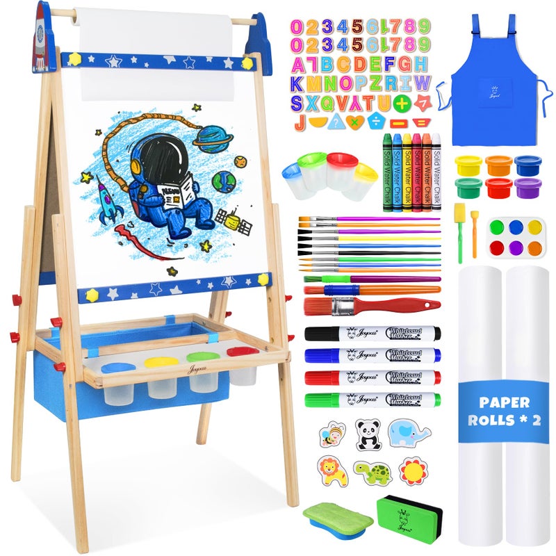 Joyooss Art Easel for Kids Adjustable Standing Kids Easel with Magnetic Whteboard  Chalkboard Magnetic Board for Kids Art Easel Kids with 2 Paper Rolls Finger Paints Letters  Numbers Magnets