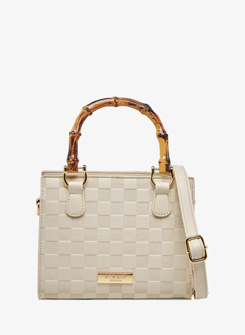 Bessie London Bessie London-Tote bag W/textured design & bamboo-style top handle-White-Q3-SS26