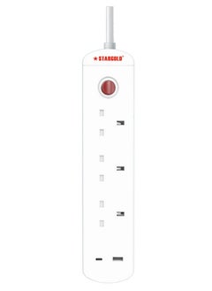 Stargold Multiple cord Extension Set Overload Protector Electric Charging Lead 3 Way Ac Output with 1 USB and 1 USB-C Port Anti-Fire 750⁰C, 13A 3M Long Power Cable Heavy Duty Charging Station- White  - Image 1