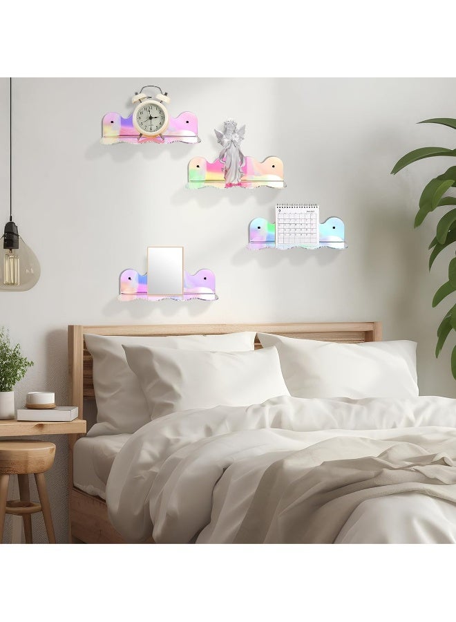 4pcs Iridescent Acrylic Shelves Clear Rainbow Floating Shelves for Wall Modern Sunglasses Essential Oil Picture Ledge Display Toy Storage Wall Shelf Wavy Wall Mounted Display Stand - Image 3