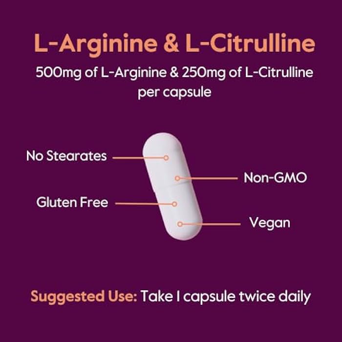 BESTVITE L-Arginine L-Citrulline 500mg / 250mg Vegan (240 Vegetarian Capsules) - No Stearates - No Dicalcium Phosphate - Non GMO - Gluten Free - Image 5