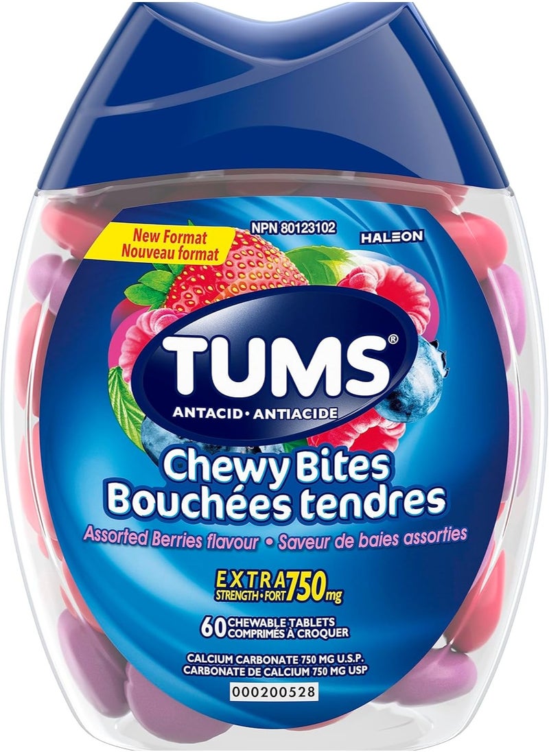 TUMS Tums Chewy Bites, Assorted berries flavour, Antacid for Heartburn Relief, 60 Count  - Image 1