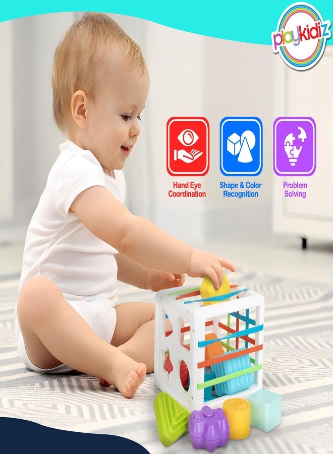 Playkidiz Shape Sorter Baby Toys, Sorting & Stacking Blocks Toy for Toddlers, Sensory Shapes, Early Learning Development Activity Cube for Boys & Girls, 18+ Months - Image 4
