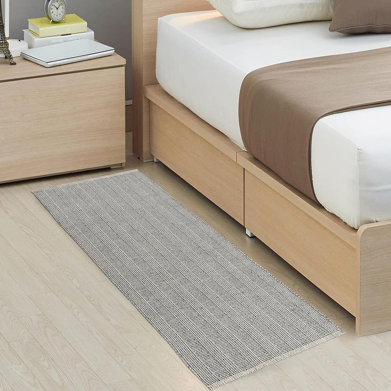 TEXTILE STUDIO Handmade Pure Cotton Bed Runner Rug (22x55 Inches) - Flat Woven, High Pile, Lightweight Laher Design, Durable, Soft, Eco-Friendly, for Bedroom, Entryway, Living Room Décor-Design-17 - Image 1