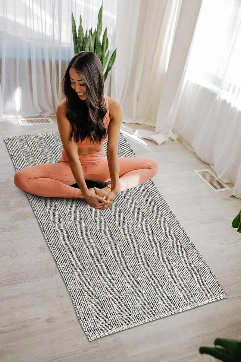 TEXTILE STUDIO Handmade Pure Cotton Bed Runner Rug (22x55 Inches) - Flat Woven, High Pile, Lightweight Laher Design, Durable, Soft, Eco-Friendly, for Bedroom, Entryway, Living Room Décor-Design-17 - Image 3