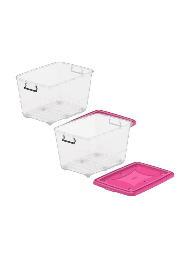 Cosmoplast 132L Clear Plastic Storage Box With Wheels & Lockable Lid (Pack Of 2) - Image 1
