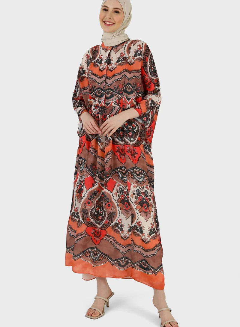 Refka by modanisa Cape Sleeve Printed Dress