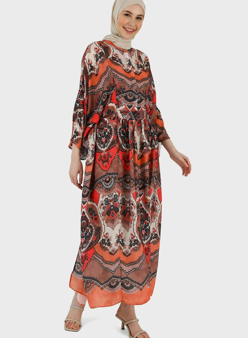 Refka by modanisa Cape Sleeve Printed Dress