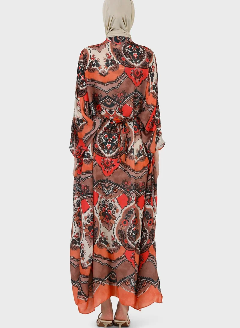 Refka by modanisa Cape Sleeve Printed Dress