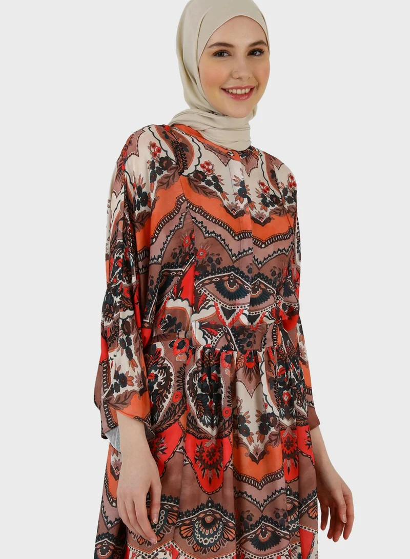 Refka by modanisa Cape Sleeve Printed Dress