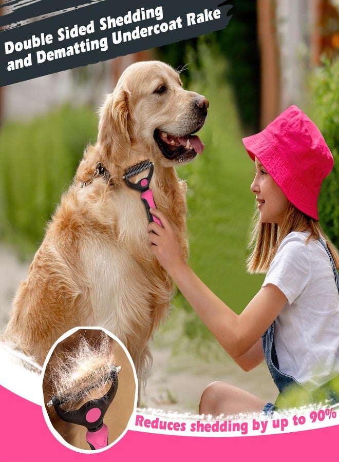 Augwind 3PCS Self Cleaning Slicker Brush & Pet Grooming Rake & Bath Brush for Dogs,Cats and Horses | Double-Sided Dematting Comb & Skin Friendly Deshedding Grooming Tool | Premium Pet Supplies (Red Black) - Image 3
