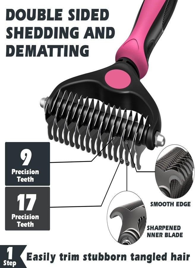 Augwind 3PCS Self Cleaning Slicker Brush & Pet Grooming Rake & Bath Brush for Dogs,Cats and Horses | Double-Sided Dematting Comb & Skin Friendly Deshedding Grooming Tool | Premium Pet Supplies (Red Black) - Image 2
