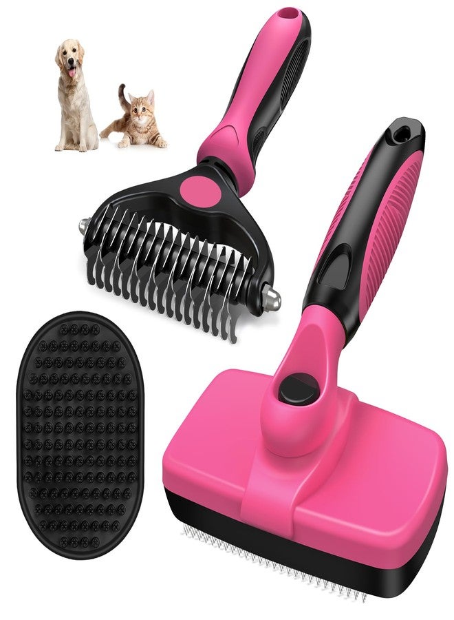 Augwind 3PCS Self Cleaning Slicker Brush & Pet Grooming Rake & Bath Brush for Dogs,Cats and Horses | Double-Sided Dematting Comb & Skin Friendly Deshedding Grooming Tool | Premium Pet Supplies (Red Black) - Image 1