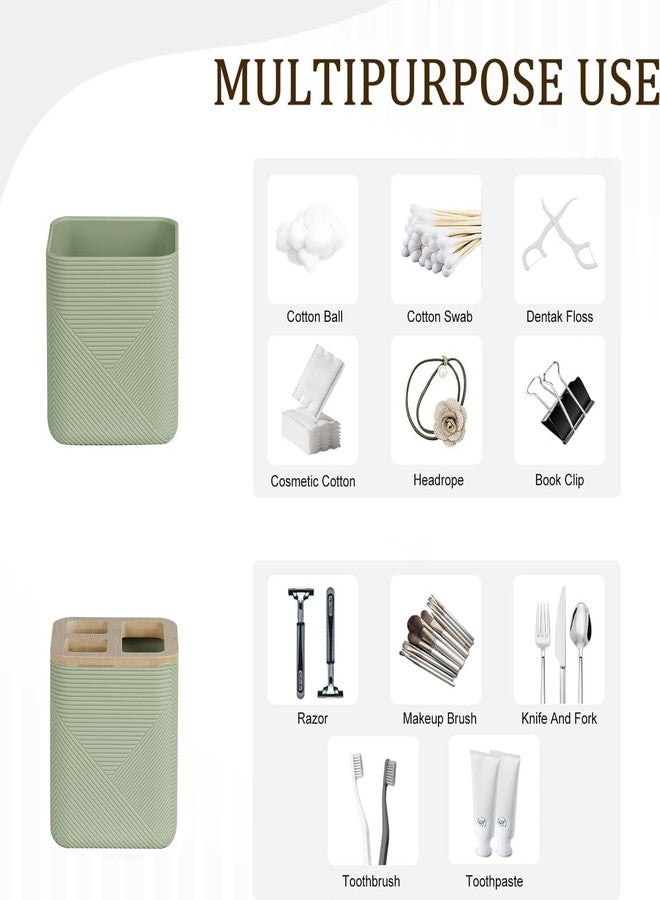 CERBIOR Bathroom Accessories Set 6 Piece Bamboo Bath Ensemble Includes Soap Dispenser, Toothbrush Holder, Toothbrush Cup, Soap Dish for Decorative Countertop and Housewarming Gift (Green) - Image 2