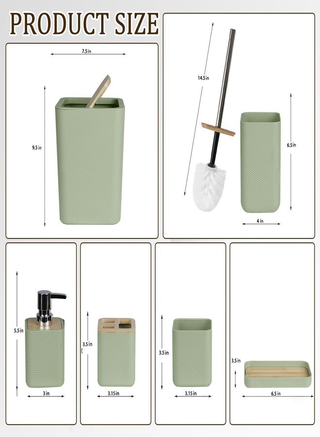 CERBIOR Bathroom Accessories Set 6 Piece Bamboo Bath Ensemble Includes Soap Dispenser, Toothbrush Holder, Toothbrush Cup, Soap Dish for Decorative Countertop and Housewarming Gift (Green) - Image 3