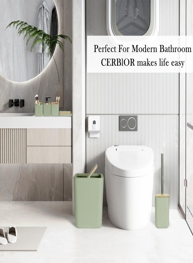 CERBIOR Bathroom Accessories Set 6 Piece Bamboo Bath Ensemble Includes Soap Dispenser, Toothbrush Holder, Toothbrush Cup, Soap Dish for Decorative Countertop and Housewarming Gift (Green) - Image 4