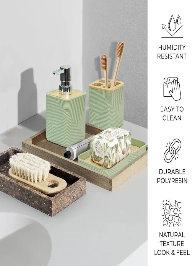 CERBIOR Bathroom Accessories Set 6 Piece Bamboo Bath Ensemble Includes Soap Dispenser, Toothbrush Holder, Toothbrush Cup, Soap Dish for Decorative Countertop and Housewarming Gift (Green) - Image 5