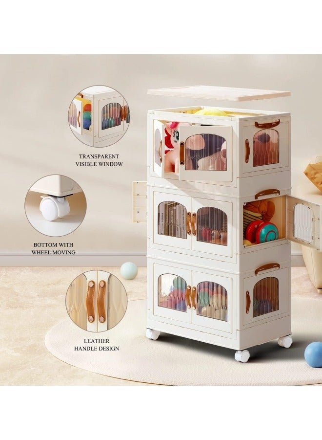 GGEROU Portable Kids Closet Children's Wardrobe Collapsible Plastic Large Baby Clothes Cabinet Bedroom Nursery Armoire Toddler Dresser with Hanging Rod and Door Quick Install White  - Image 4