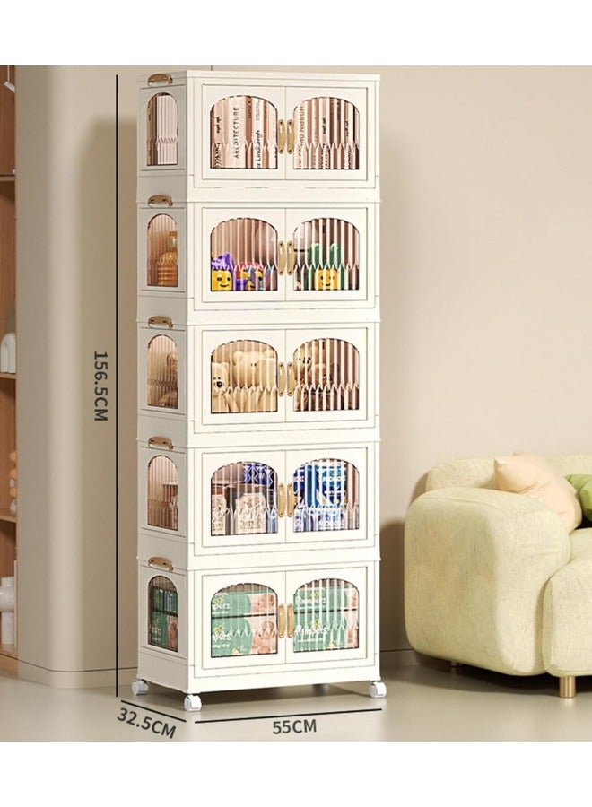GGEROU Portable Kids Closet Children's Wardrobe Collapsible Plastic Large Baby Clothes Cabinet Bedroom Nursery Armoire Toddler Dresser with Hanging Rod and Door Quick Install White  - Image 2