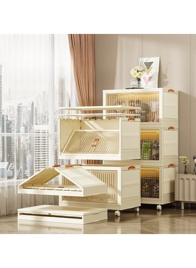 GGEROU Portable Kids Closet Children's Wardrobe Collapsible Plastic Large Baby Clothes Cabinet Bedroom Nursery Armoire Toddler Dresser with Hanging Rod and Door Quick Install White  - Image 3