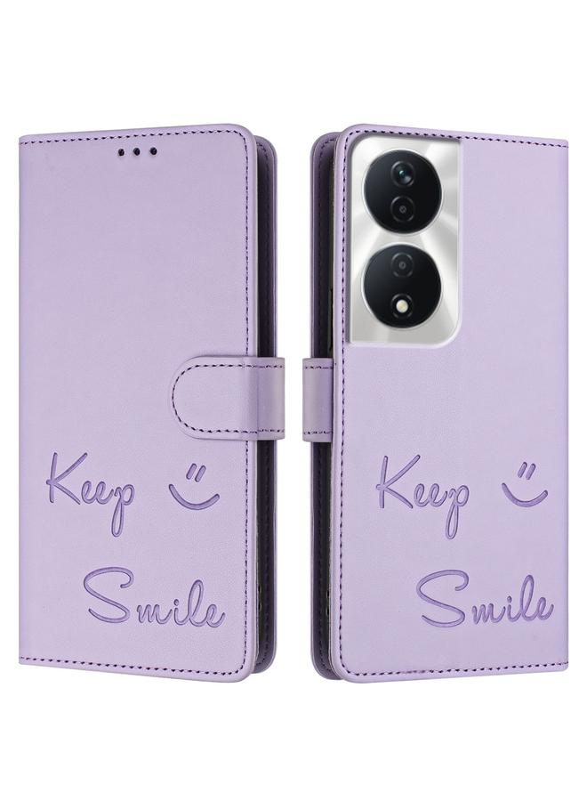 Zaboon Case For Honor 90 Smart 5G Global Smile Embossing RFID Leather Phone Case - Image 3