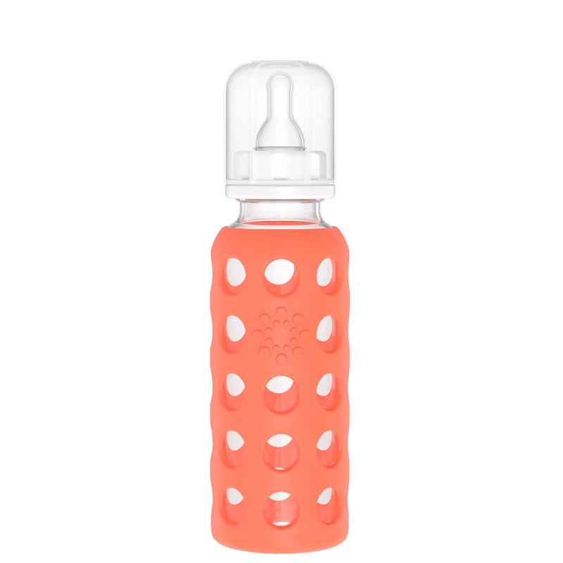 Lifefactory 9-Ounce Glass Baby Bottle with Stage 2 Nipple and Protective Silicone Sleeve Papaya (LF110019C4) - Image 1