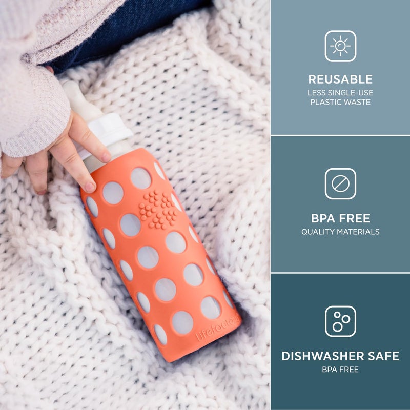 Lifefactory 9-Ounce Glass Baby Bottle with Stage 2 Nipple and Protective Silicone Sleeve Papaya (LF110019C4) - Image 2