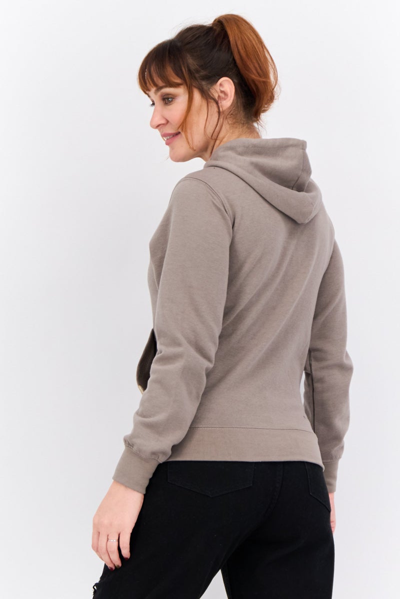 JUICE Women Hooded Brand Logo Long Sleeve Sweatshirt, Khaki  - Image 3