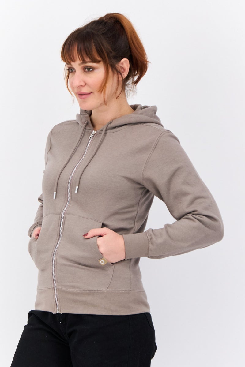 JUICE Women Hooded Brand Logo Long Sleeve Sweatshirt, Khaki  - Image 2