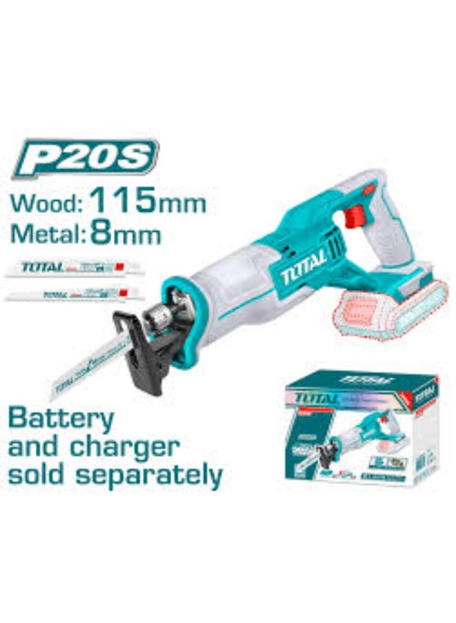 TOTAL 20V Cordless Reciprocating Saw (Bare Tool) with Metal 8mm & Wood Blades - Image 2