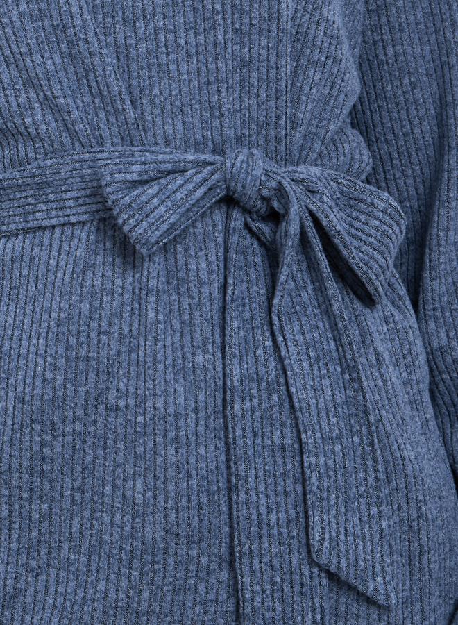 Styli Blue Ribbed Longline Turtle Neck Top With Fabric Belt - Image 3