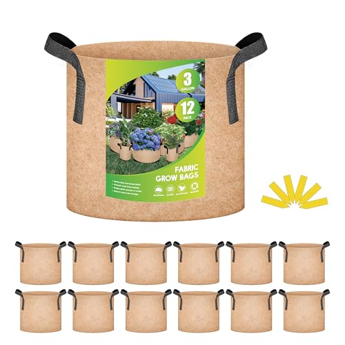 YSSOA 12-Pack 3 Gallon Grow Bags Heavy Duty Thickened Nonwoven Aeration Fabric Pots with Handles, Cloth Pots for Plants, Vegetable, Flower, Tomato Potato - Image 1