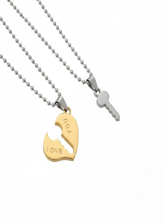 The Men Gift Couple Heart and Key Necklace Set, Engraved “I Love You,” Matching Jewelry for Lovers BLSCup202526 - Image 1