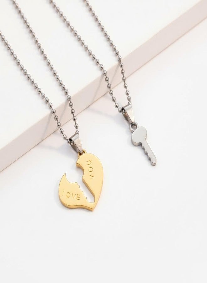 The Men Gift Couple Heart and Key Necklace Set, Engraved “I Love You,” Matching Jewelry for Lovers BLSCup202526 - Image 3
