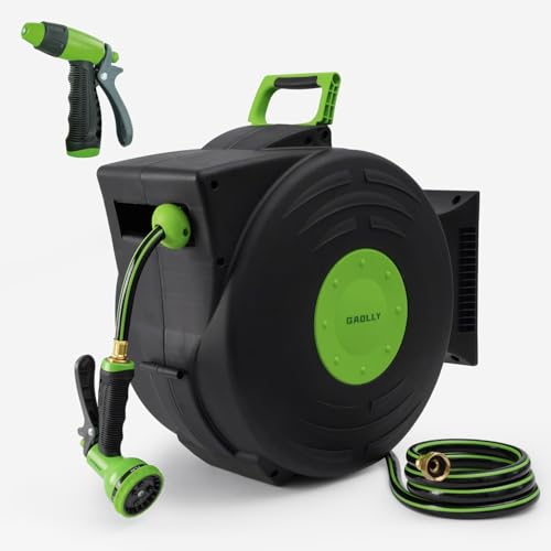 GAOLLY Retractable Garden Hose Reel, Smooth Slow Auto Rewind & Any-Length Lock, Premium Wall Mounted with 180° Swivel Bracket, 1/2 in High-Pressure Hose with 66 FT, Two Sprays - Image 3