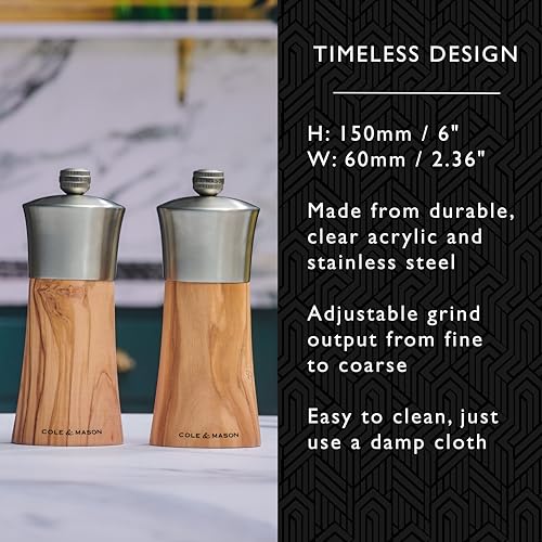 COLE & MASON Cole Mason Bromley Salt Mill 6 Salt Grinder with UltraSharp Grinding Mechanism FlavorEnhancing Salt Shaker Refillable Mill with Adjustable Grinding Olive Wood Salt Mill - Image 3