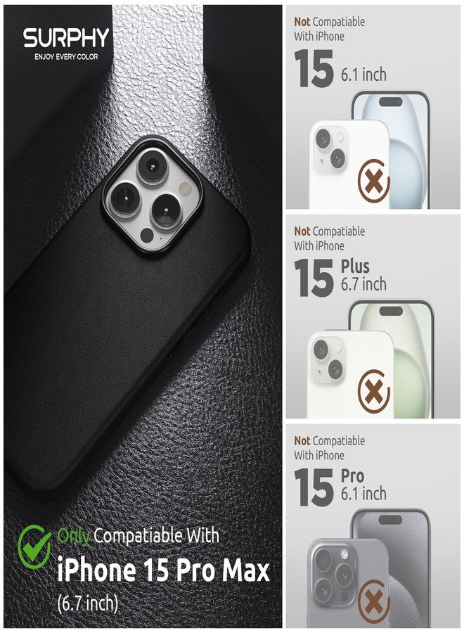 SURPHY Designed for iPhone 15 Pro Max Leather Case with Screen Protector Compatible with MagSafe, Faux Leather Case (Metallic Buttons & Microfiber Lining) for 15 Pro Max 6.7 inch 2023, Black - Image 2