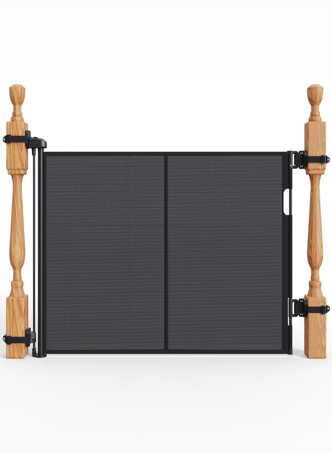 Bingguz Upgraded Retractable Baby Gates for Stairs & Banister, Mesh Dog Gate Indoor, Extends to 55" Wide 33" Tall, Child Safety Gate for Stairway, Banister & Wall Mount (Black) - Image 1