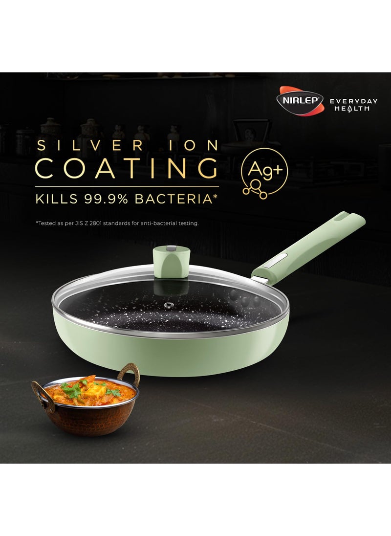 NIRLEP Nirlep NutriHealth Pro Induction Fry Pan 26 with Glass Lid I 2L I Patented Silver Ion Coating I Metal-Spoon Friendly I Soft Touch Handle I Multi-Purpose Non-Stick Fry Pan I 18M Guarantee  - Image 3
