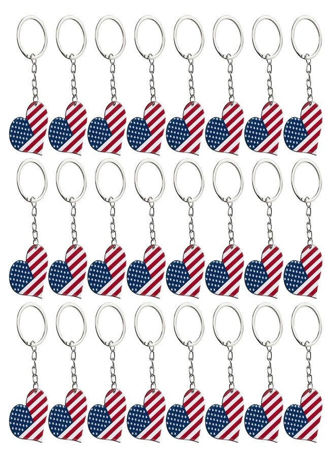Juvale American Flag Heart Keychain - Patriotic Party Favors & American Flag Party Gifts - Backpack Keychain & USA Key Ring Bulk - 24-Pack, Plastic/Steel, Heart-Shaped - Image 2