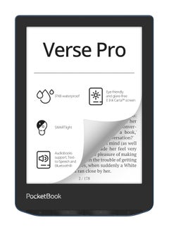 PocketBook Verse Pro E-Reader, Waterproof 6'' E-Ink Carta™ HD Touchscreen Azure, SMARTlight, 16GB, Text-to-Speech, WiFi & Bluetooth  - Image 1