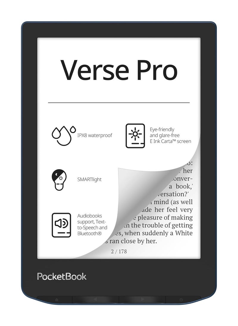 PocketBook - Verse Pro E-Reader, Waterproof 6'' E-Ink Carta™ HD Touchscreen Azure, SMARTlight, 16GB, Text-to-Speech, WiFi & Bluetooth - Image 1