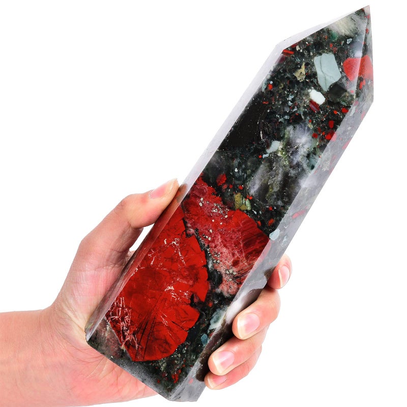 AMOYSTONE African Bloodstone Obelisk Large Healing Crystal Wand Tower 6 Faceted Column Reiki Chakra Meditation Therapy Red 0611 LBS