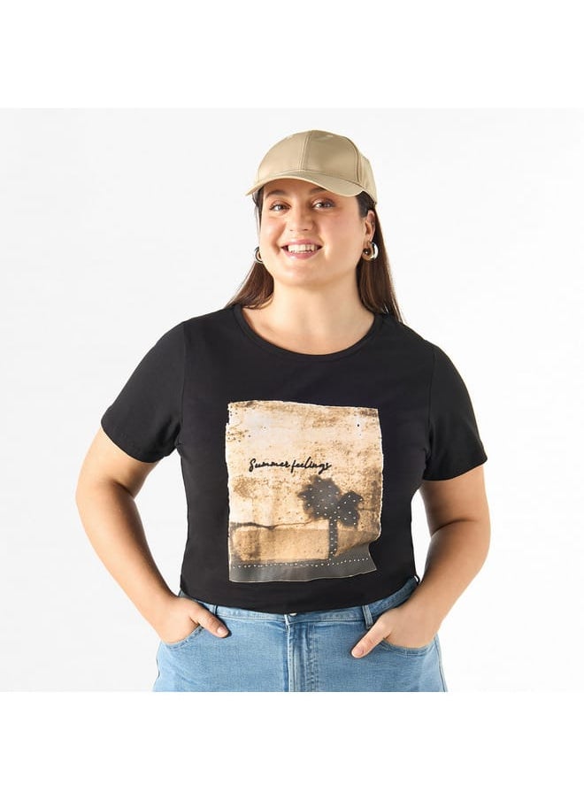 Ulla Popken Plus Size Ulla Popken Graphic Print T-shirt with Short Sleeves  - Image 1