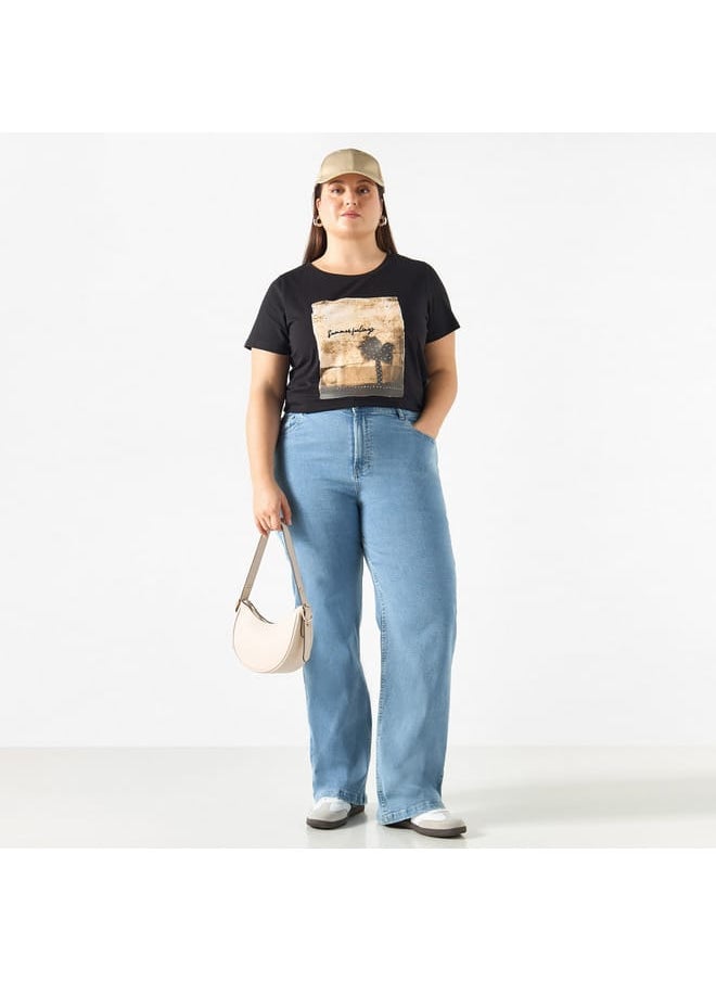Ulla Popken Plus Size Ulla Popken Graphic Print T-shirt with Short Sleeves  - Image 2