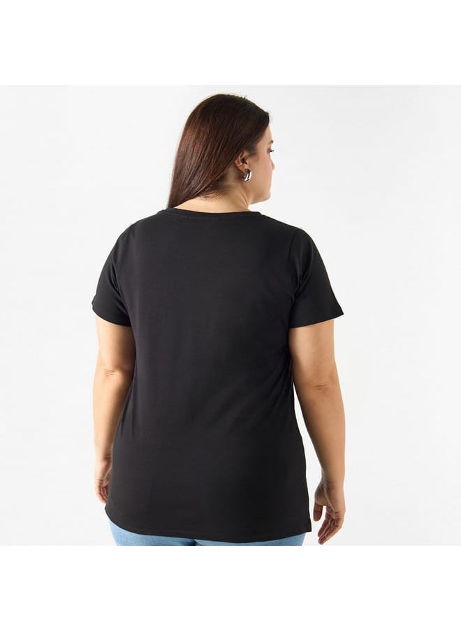 Ulla Popken Plus Size Ulla Popken Graphic Print T-shirt with Short Sleeves  - Image 3